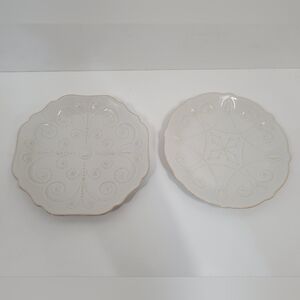 2 Lenox French Perle White Accent Beaded Embossed Rim 7.5" Lunch Plates